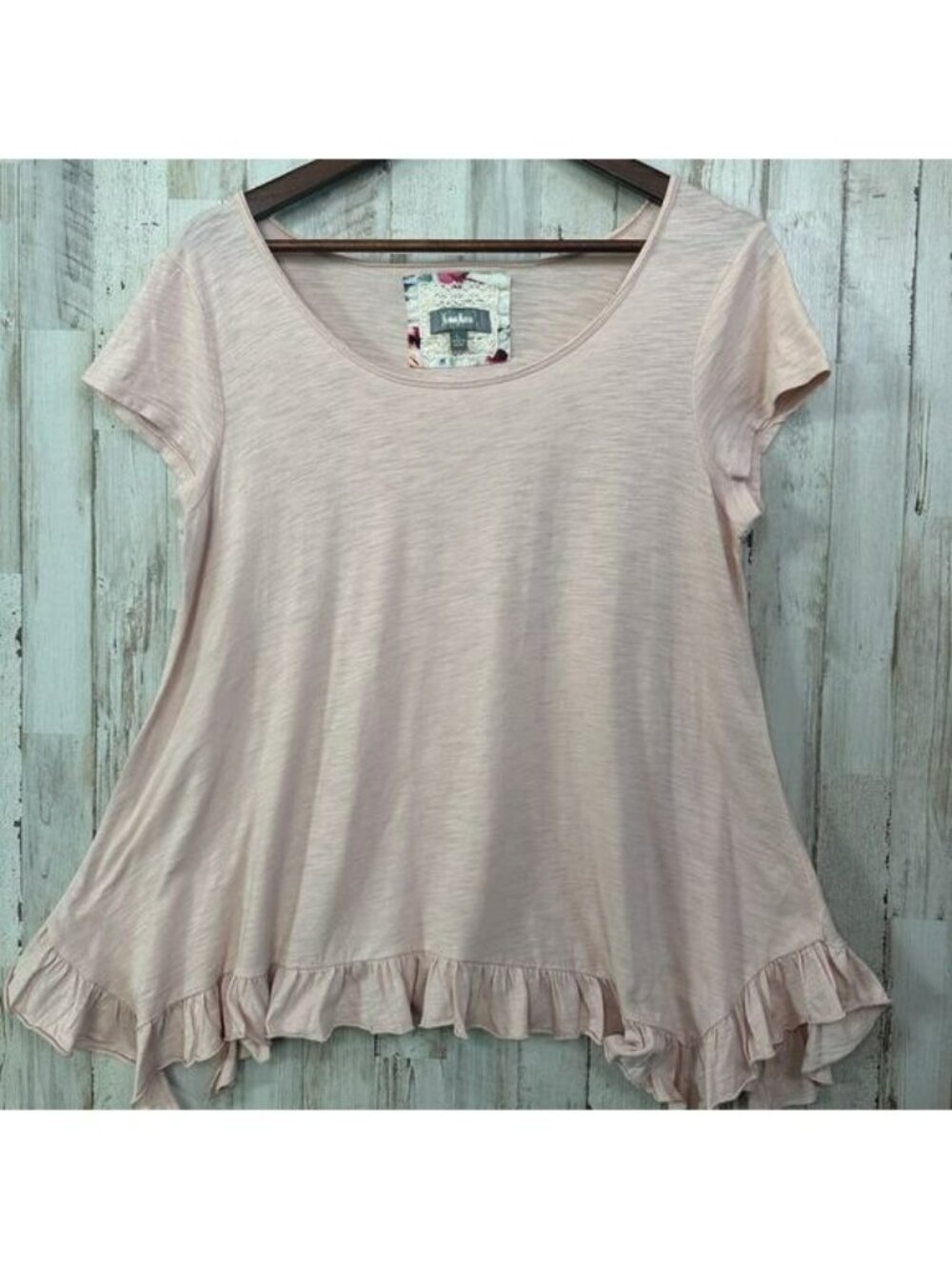 Neiman Marcus Ruffle Blouse Sz Large Blush Pink EUC Handkerchief Hem Cottagecore